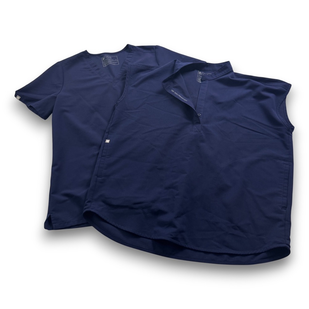 Lot Figs Navy Blue Rafaela V-Neck Scrub Top and Sleeveless Quarter Zip Vest M